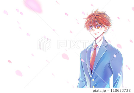 男子学生　やる気　桜吹雪 118623728