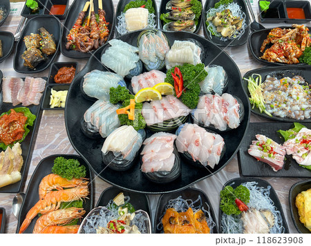 Korea style Seafood sashimi plate 118623908
