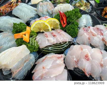 Korea style Seafood sashimi plate 118623909