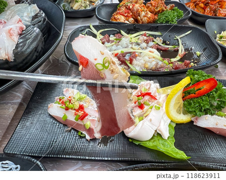 Korea style Seafood sashimi plate Korea style Seafood sashimi plate 118623911