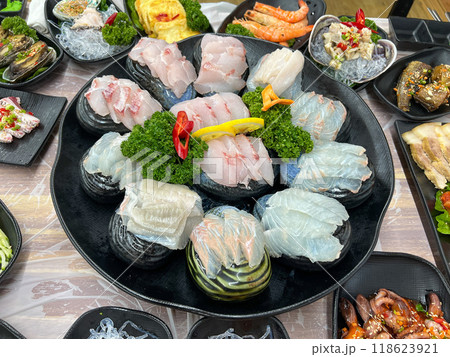 Korea style Seafood sashimi plate 118623921