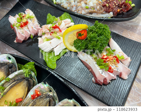 Korea style Seafood sashimi plate 118623933