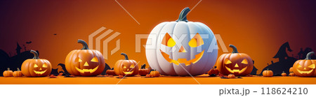 Halloween themed postcard with a pumpkin 118624210