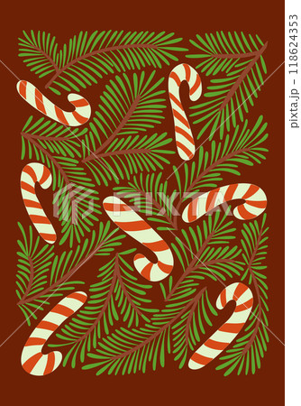 Mid century botanical Christmas poster with pine 118624353