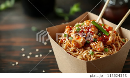 Delicious noodles with chicken in sweet sauce 118624358