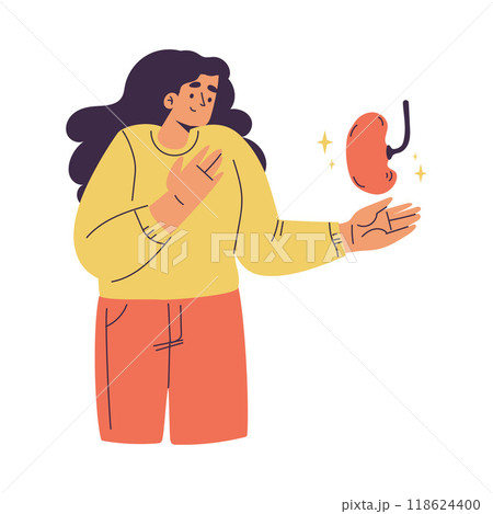 Organ Donation with Woman Donor Character Donating Kidney Vector Illustration Organ Donation with Woman Donor Character Donating Kidney Vector Illustration 118624400