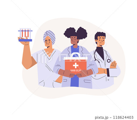 Male and Female Doctor Character as Professional Hospital Worker with Human Blood and Organ Vector Illustration Male and Female Doctor Character as Professional Hospital Worker with Human Blood and Organ Vector Illustration 118624403