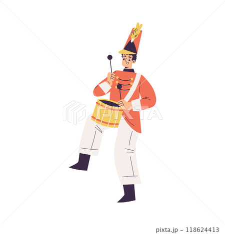 Orchestra with Marching Man Character in Red Uniform with Drum Vector Illustration Orchestra with Marching Man Character in Red Uniform with Drum Vector Illustration 118624413