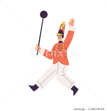 Orchestra with Marching Man Character in Red Uniform Vector Illustration 118624429