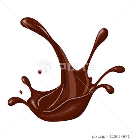 Chocolate liquid splash in flat design. Cocoa liquid falling and pouring. Vector illustration isolated. 118624671