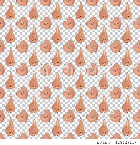 Half pears and apples. Watercolor fruits. Sweet healthy dessert. Autumn illustration. Seamless pattern for your design Half pears and apples. Watercolor fruits. Sweet healthy dessert. Autumn illustration. Seamless pattern for your design 118625117