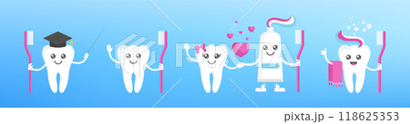 Funny cute smile and sad teeth characters. Dental health. Funny cute smile and sad teeth characters. Dental health. 118625353