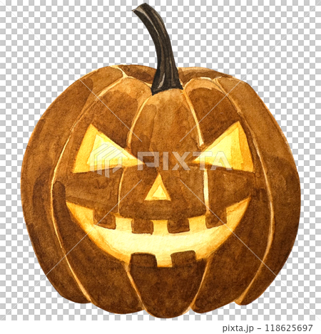 Watercolor set of pumpkin for Halloween, hand-painted illustration. Scary pumpkin with faces on a white background. Watercolor set of pumpkin for Halloween, hand-painted illustration. Scary pumpkin with faces on a white background. 118625697