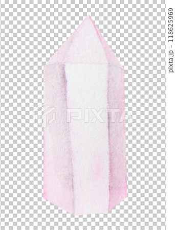 Crystal, stone. Polygonal, faceted mineral. Transparent and shiny pink rock fragment. Rhinestone, rose quartz, amethyst. Watercolor hand drawn cut out isolated clipart. Symbol of wealth and witchcraft 118625969