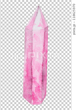 Crystal, stone. Polygonal, faceted mineral. Transparent and shiny pink rock fragment. Rhinestone, rose quartz, amethyst. Watercolor hand drawn cut out isolated clipart. Symbol of wealth and witchcraft 118625970