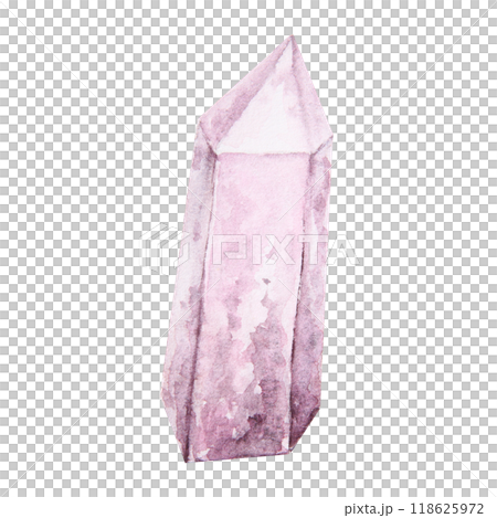 Crystal, stone. Polygonal, faceted mineral. Transparent and shiny pink rock fragment. Rhinestone, rose quartz, amethyst. Watercolor hand drawn cut out isolated clipart. Symbol of wealth and witchcraft Crystal, stone. Polygonal, faceted mineral. Transparent and shiny pink rock fragment. Rhinestone, rose quartz, amethyst. Watercolor hand drawn cut out isolated clipart. Symbol of wealth and witchcraft 118625972