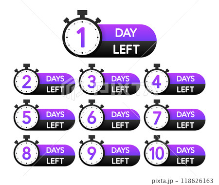 Countdown Left Days. Number of days left to sign for sale or promotion. Countdown timer. Stopwatches set. Vector illustration. 118626163
