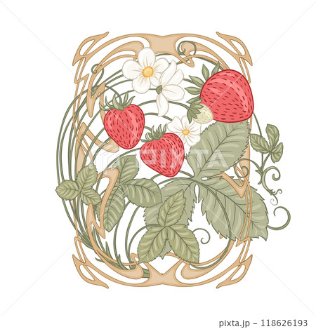 Strawberry. Branch with berries, leaves and flowers Strawberry. Branch with berries, leaves and flowers 118626193