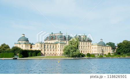 Beautiful view of Drottningholm palace, permanent home residence of Their Majesties the King and Queen of Sweden 118626501