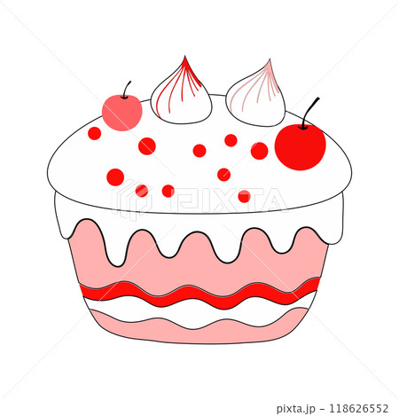 A cute cupcake vector design with red cherries and pink frosting. Great for use in birthday invitations, bakery advertisements, or any party-related materials... A cute cupcake vector design with red cherries and pink frosting. Great for use in birthday invitations, bakery advertisements, or any party-related materials... 118626552