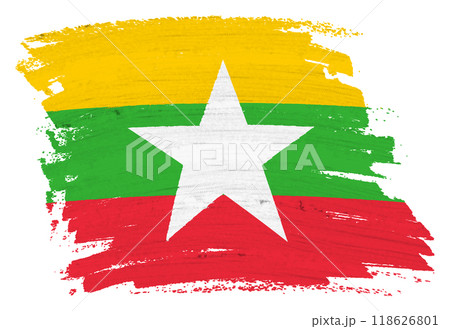 Myanmar flag paint splash brushstroke Myanmar flag paint splash brushstroke 118626801