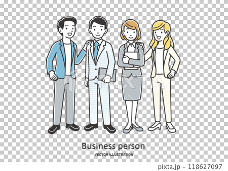 チームワークがある男女の会社員のイラスト チームワークがある男女の会社員のイラスト 118627097