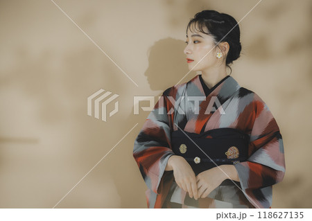 着物の女性　幾何学柄の明仙 118627135