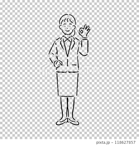 穿著西裝的女人給 OK 的手勢_黑白 118627857