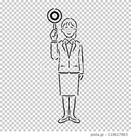 正解を説明するスーツを着た女性_白黒 118627863