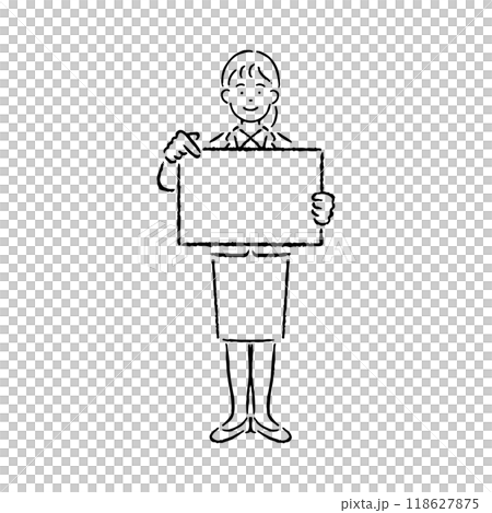 フリップを指さすスーツを着た女性_白黒 118627875