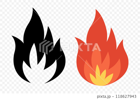 Vector Fire Flame Icon Set. Isolated Campfire, Bonfire, Flame Sign. Front View. Design Template for Outdoor, Camping, Emergency Graphics. Vector Illustration 118627943