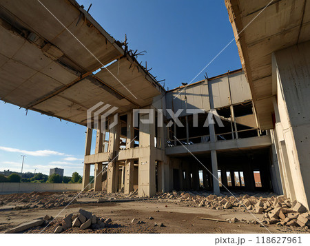 解体中の鉄筋コンクリートの廃墟 118627961