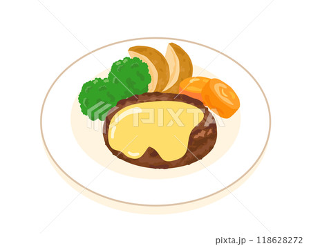 チーズハンバーグと野菜の付け合わせのイラスト 118628272
