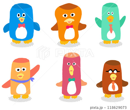 カラフルでかわいい変なペンギンのキャラ素材 カラフルでかわいい変なペンギンのキャラ素材 118629073