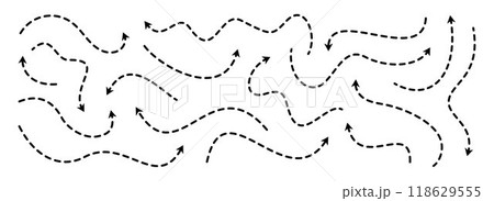 Black dotted arrows set. Wavy curved dashed...のイラスト素材 [118629555] - PIXTA