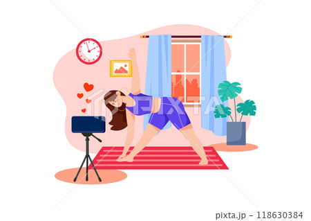 Woman shooting yoga video tutorial 118630384