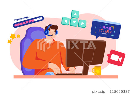 Man streaming live gaming 118630387