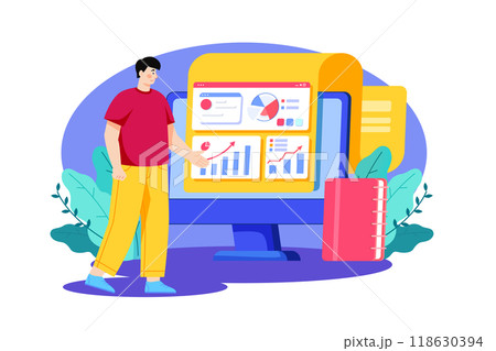 Man working on the business datasheet 118630394