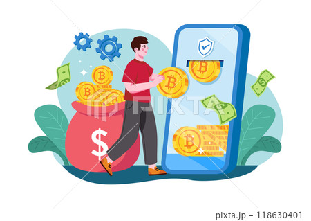 Man taking payout of cryptocurrency 118630401