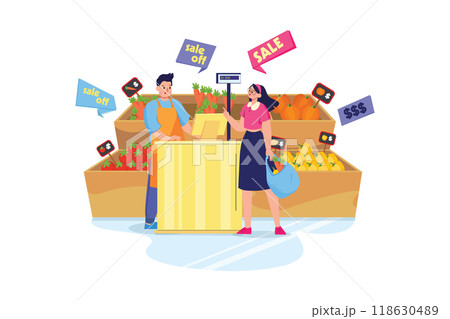 Girl doing payment at the checkout counter 118630489