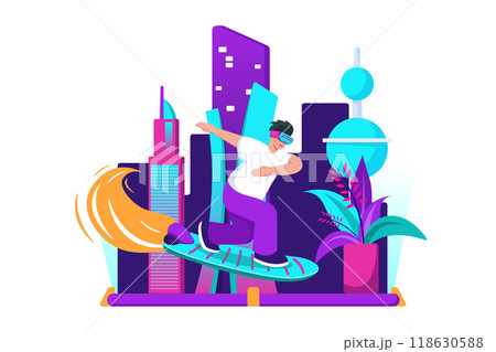 Hologram city in a virtual world. Experience Metaverse concept 118630588