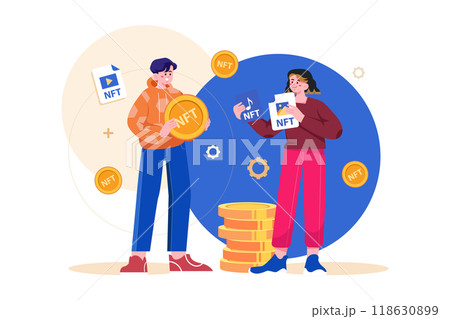 Digital World NFT Illustration concept. Flat illustration isolated on white background 118630899