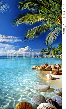 楽園の青い海とヤシの木陰 楽園の青い海とヤシの木陰 118631563