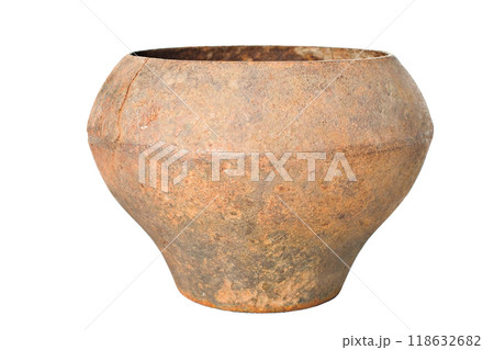 An old Russian cast-iron pot on a white background. An old Russian cast-iron pot on a white background. 118632682