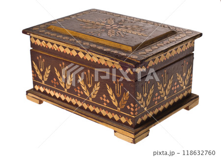 Vintage wooden box, a box on a white background. 118632760