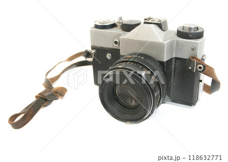 Old antique vintage black camera the 19th century isolated on white background with cliping path. Russia. Old antique vintage black camera the 19th century isolated on white background with cliping path. Russia. 118632771