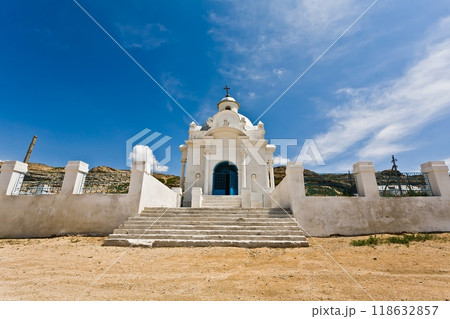 Beautiful white Russian Christian Orthodox Church. Religion 118632857