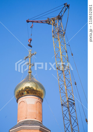 Beautiful white Russian Christian Orthodox Church. Religion 118632861