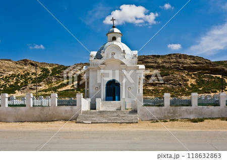 Beautiful white Russian Christian Orthodox Church. Religion 118632863