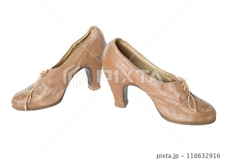 Old vintage traditional woman's shoes isolated with clipping path. 118632916